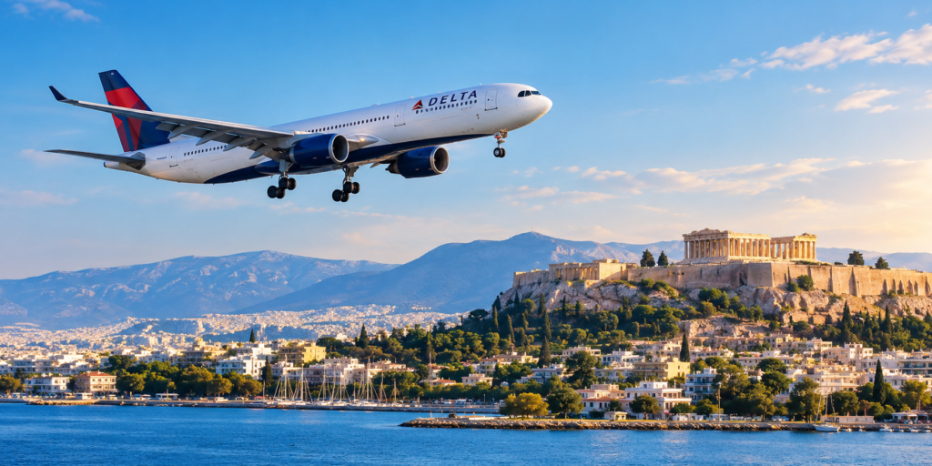Delta Airbus A330 aircraft representing new flights to Greece between Detroit and Athens.