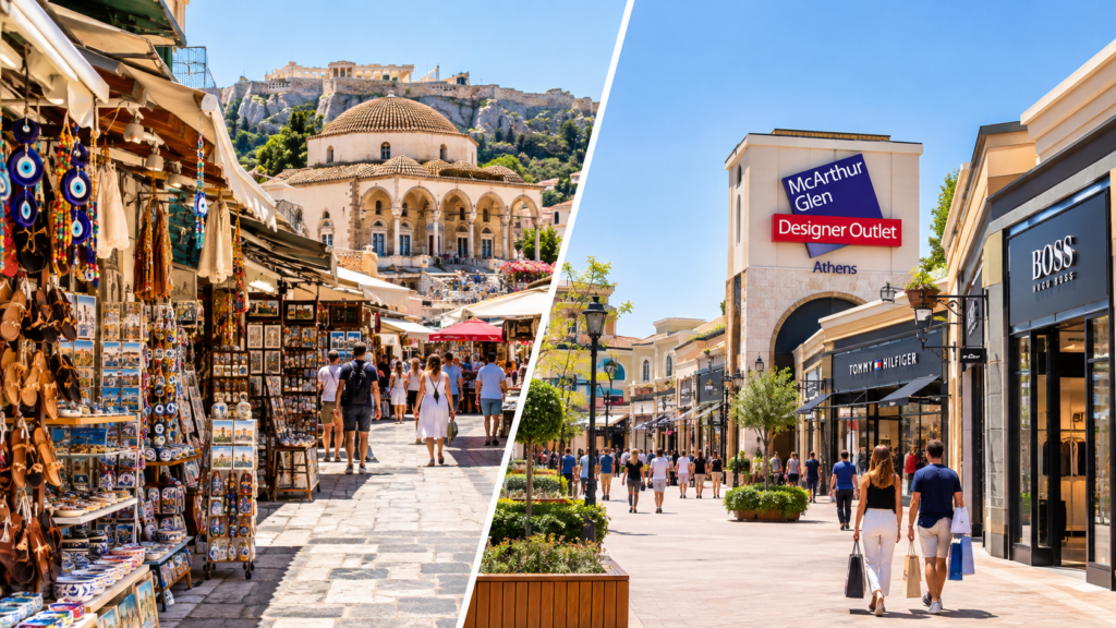 Shopping in Athens along Ermou Street pedestrian shopping district