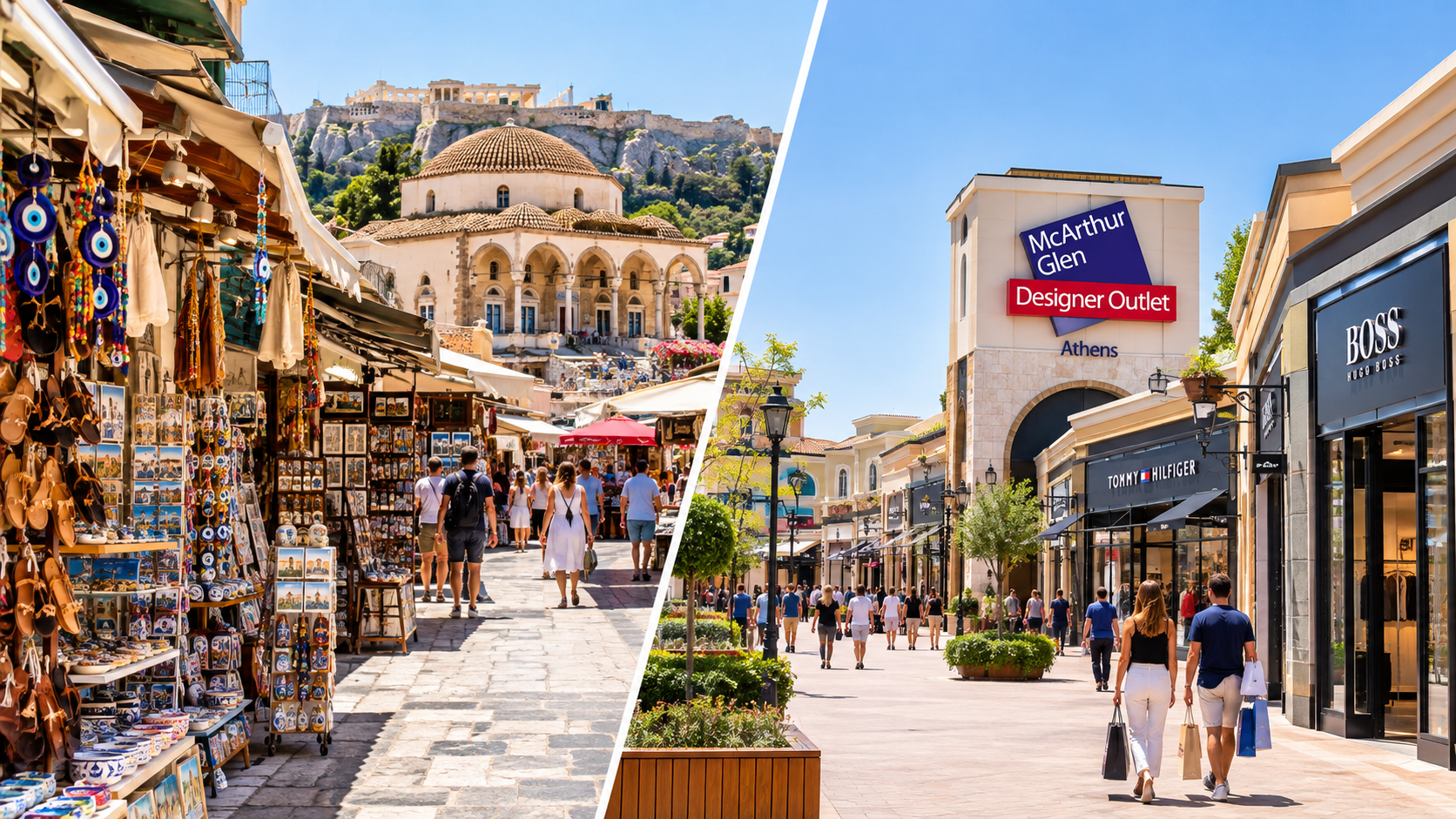 Shopping in Athens along Ermou Street pedestrian shopping district